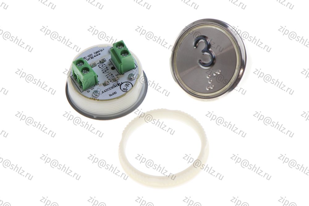Кнопка (кнопочный модуль) BBP-R331-CMPLT-S-W &quot;3 этаж&quot;, круглая, статическая белая подсветка, Брайль.