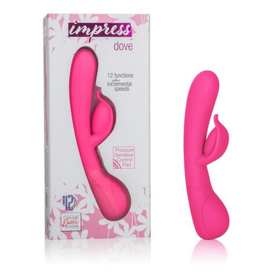 Розовый вибромассажер Impress Dove со стимуляцией клитора - 18 см. (Цвет: розовый)
