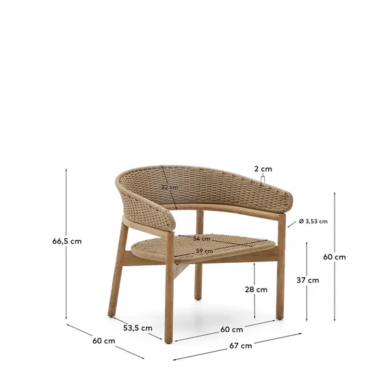 Кресло Arinella из акации с натуральной отделкой и бежевой веревкой