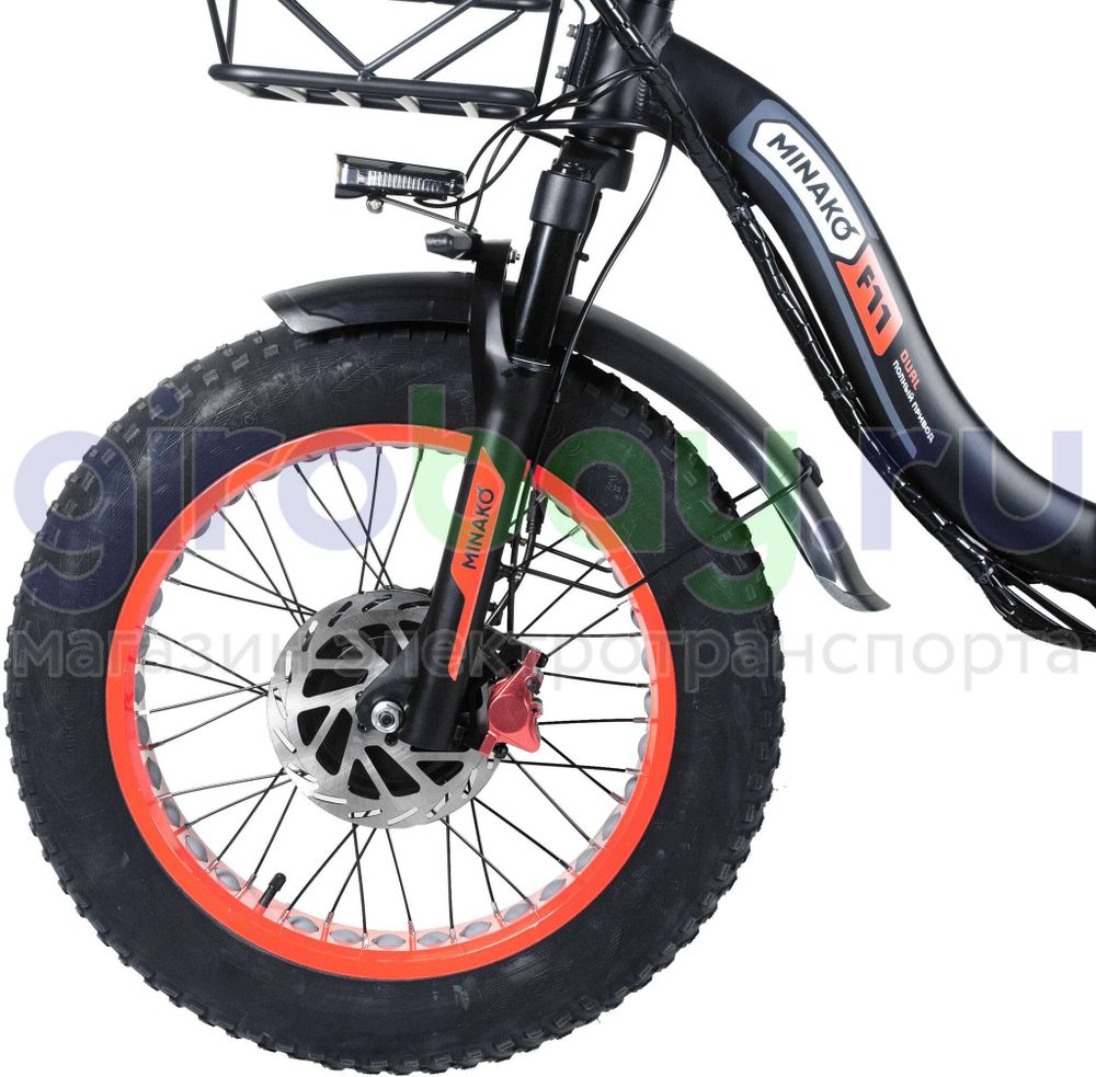Электровелосипед Minako F11 Pro Dual 48V/20Ah (полный привод) 2025 года - Красный обод фото №4
