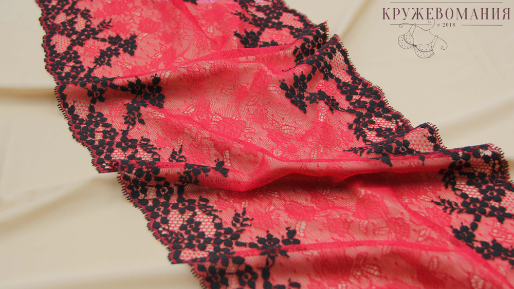 Эластичное кружево, черный и темно-красный, 22 см (Артикул: EK-1014), м