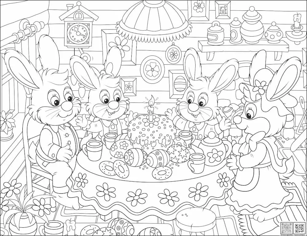 Цифровое панно ID Wall Раскраска "Чаепитие в семье зайцев"