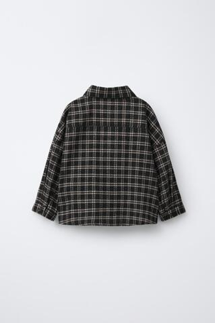 ZARA РУБАШКА В КЛЕТКУ С КАРМАНОМ, ЧЕРНЫЙ