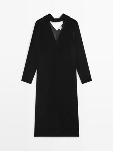 Massimo Dutti Длинное бархатное платье - STUDIO, черный