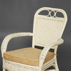 Комплект террасный ANDREA (стол кофейный со стеклом + 2 кресла + подушки) ротанг, 64х67х92см / D60х55, TCH White (белый)