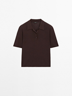 Massimo Dutti Хлопковая футболка поло, шоколадный