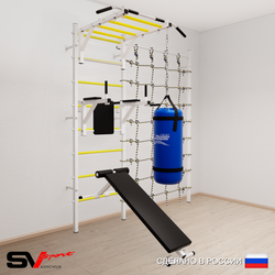 Шведская стенка Sv Sport усиленная 62430 (Турник рукоход/Брусья/Скамья/Цепь/Мешок 30кг/Канатный лаз)