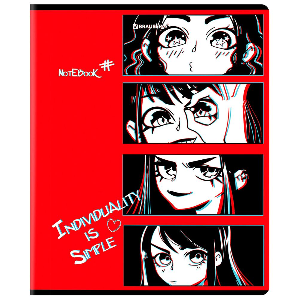 Тетрадь А5, 48 л., BRAUBERG, скоба, клетка, глянцевый лак, "Аниме", 404347, 5шт