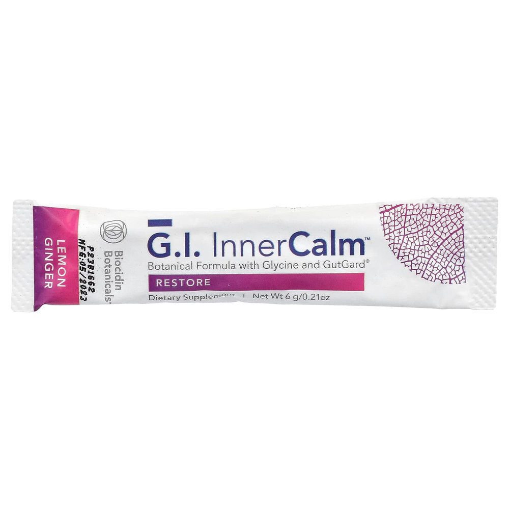 Biocidin Botanicals, G.I. Inner Calm™, лимон и имбирь, 30 стик-пакетов по 6 г (0,21 унции)