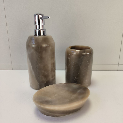 Набор из оникса 3 предм Grey NO-63235  дозатор, стаканчик, мыльница 151