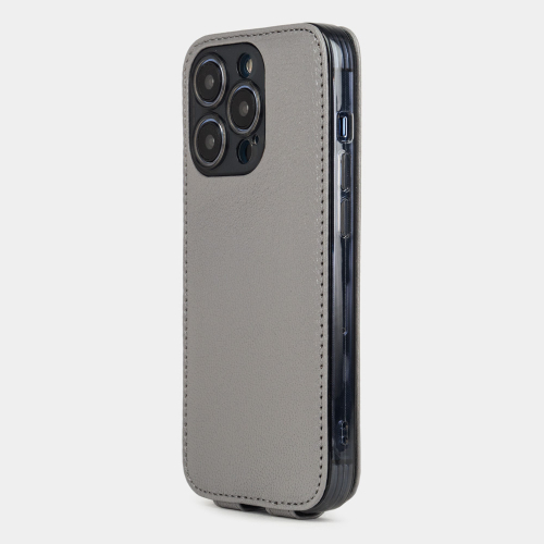 Чехол для iPhone 14 Pro Max из кожи козы, стального цвета