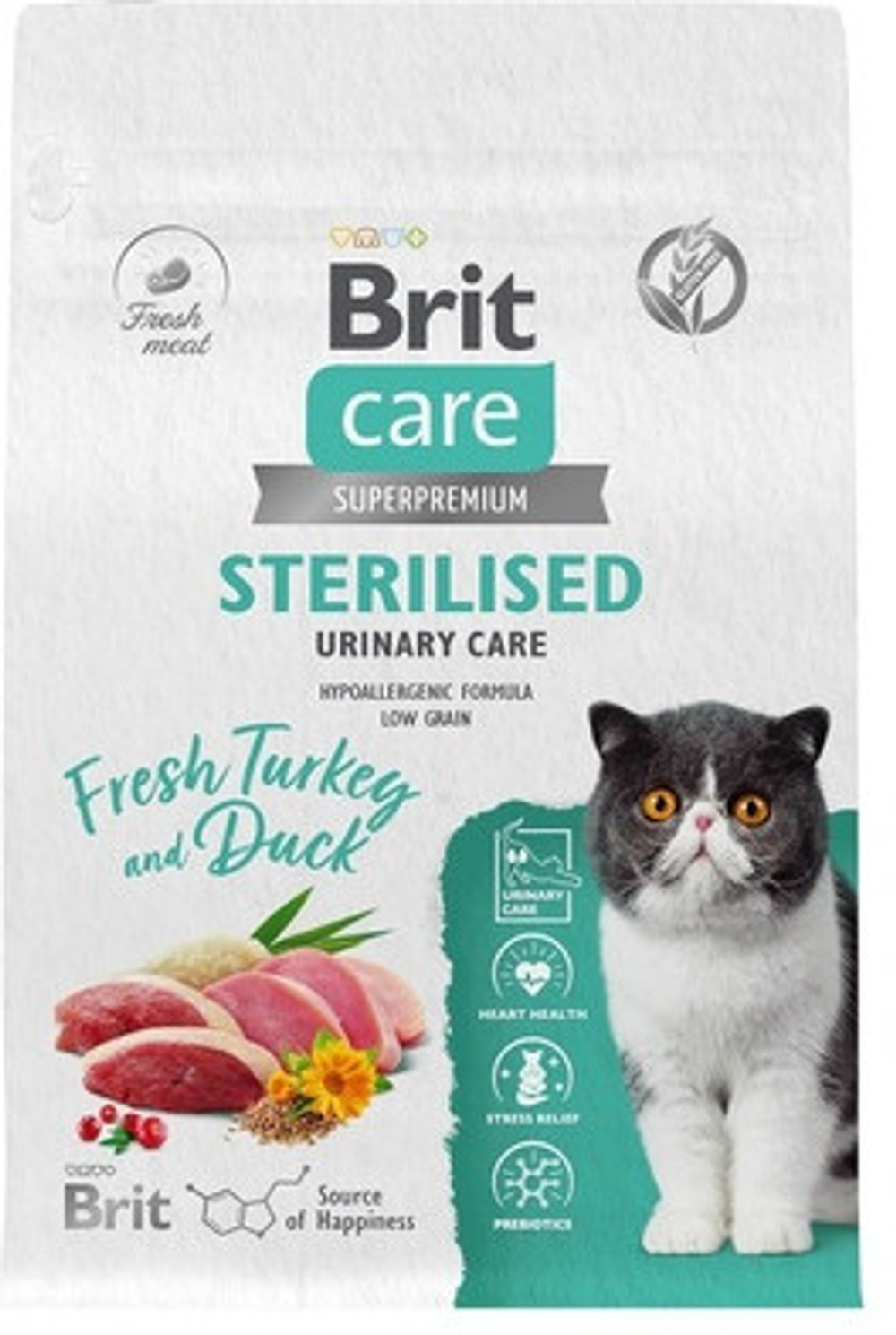 BRIT CARE, Сухой корм для стерилизованных кошек, Индейка и утка, 1.5 кг.