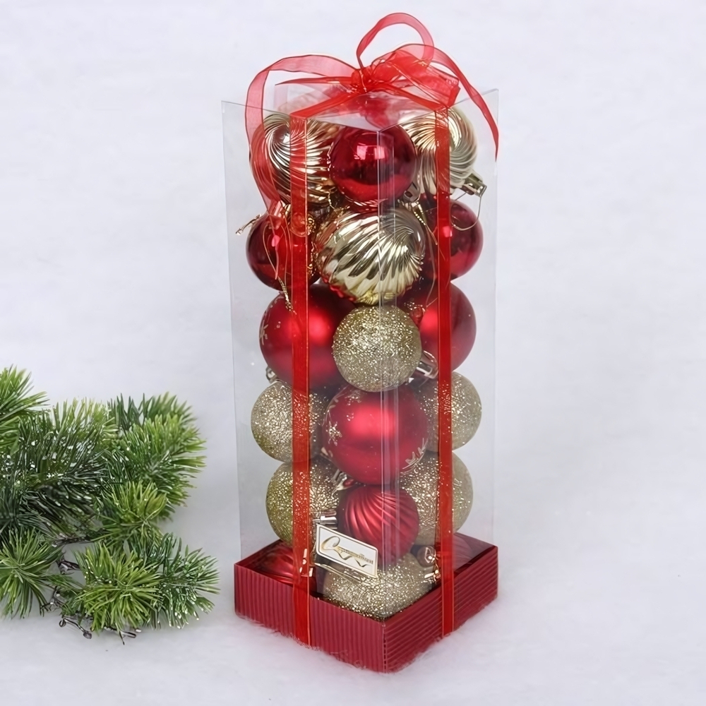 Набор шаров "Christmas" 5 см + 4 см-24 предм. Красный/Золото