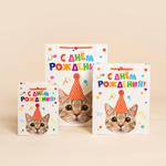 Подарочный пакет «Котик в колпачке», лаковый в трех размерах