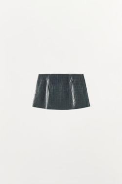 ZARA ЮБКА-РЕМЕНЬ ИЗ 100% НАТУРАЛЬНОЙ КОЖИ С ТИСНЕНИЕМ, СИНИЙ