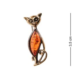 AM-2611 Брошь «Кошка Лилу» (латунь, янтарь)