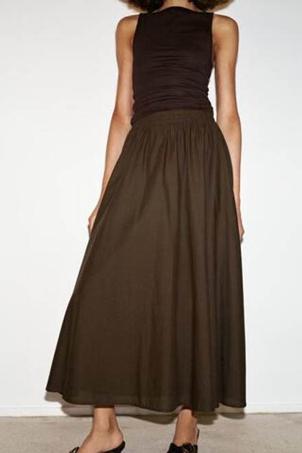 ZARA ЮБКА-НАКИДКА МИДИ, КОРИЧНЕВЫЙ