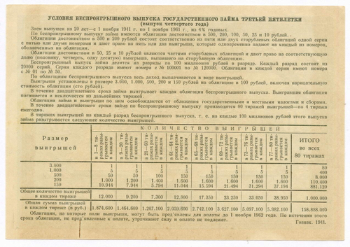Облигация 10 рублей 1941 год. Заем 3-ей пятилетки. Серия № 116971. XF