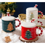 Кружка керамическая 380мл «Новогодняя ёлочка» с крышкой и ложкой