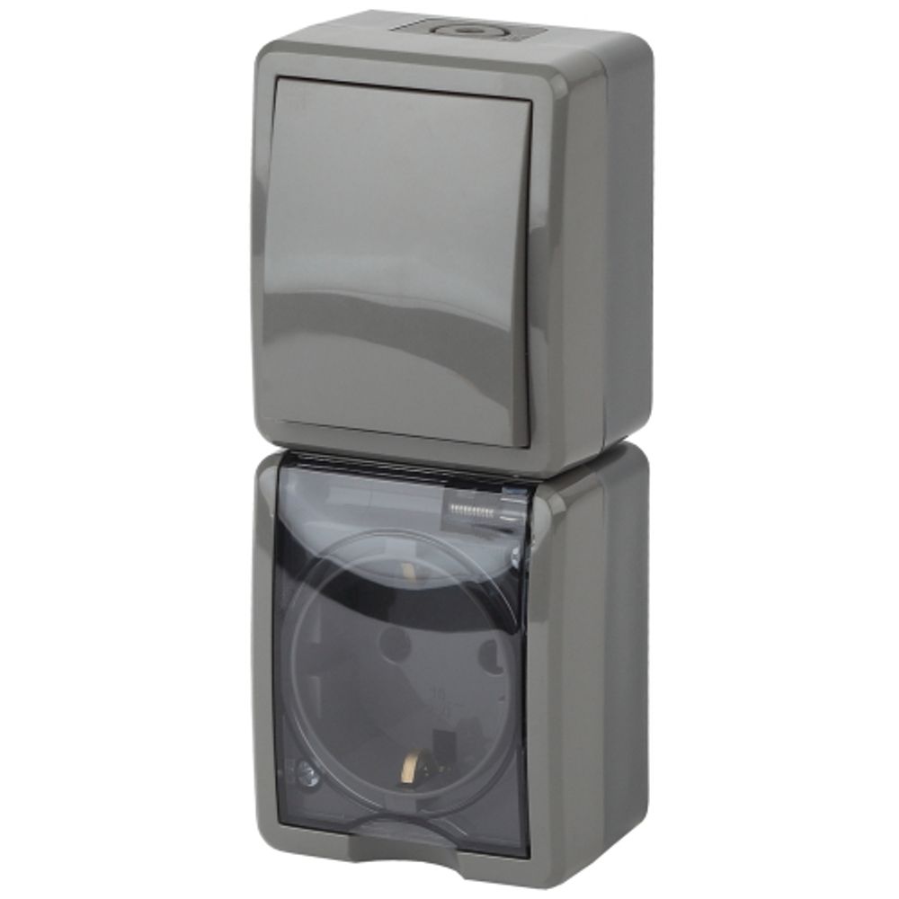 Блок розетка с выключателем ЭРА Эксперт 11-7407-03 IP54 16A-10AX-250В ОУ серый | Эра Эксперт