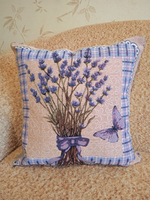 Декоративный гобеленовый чехол для интерьерной подушки Лаванда - бабочка 38*38