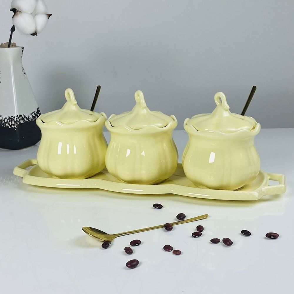 Lenardi 164-016 Набор из 3 банок 250мл с ложками на подставке в под.уп.(х9) Фарфор