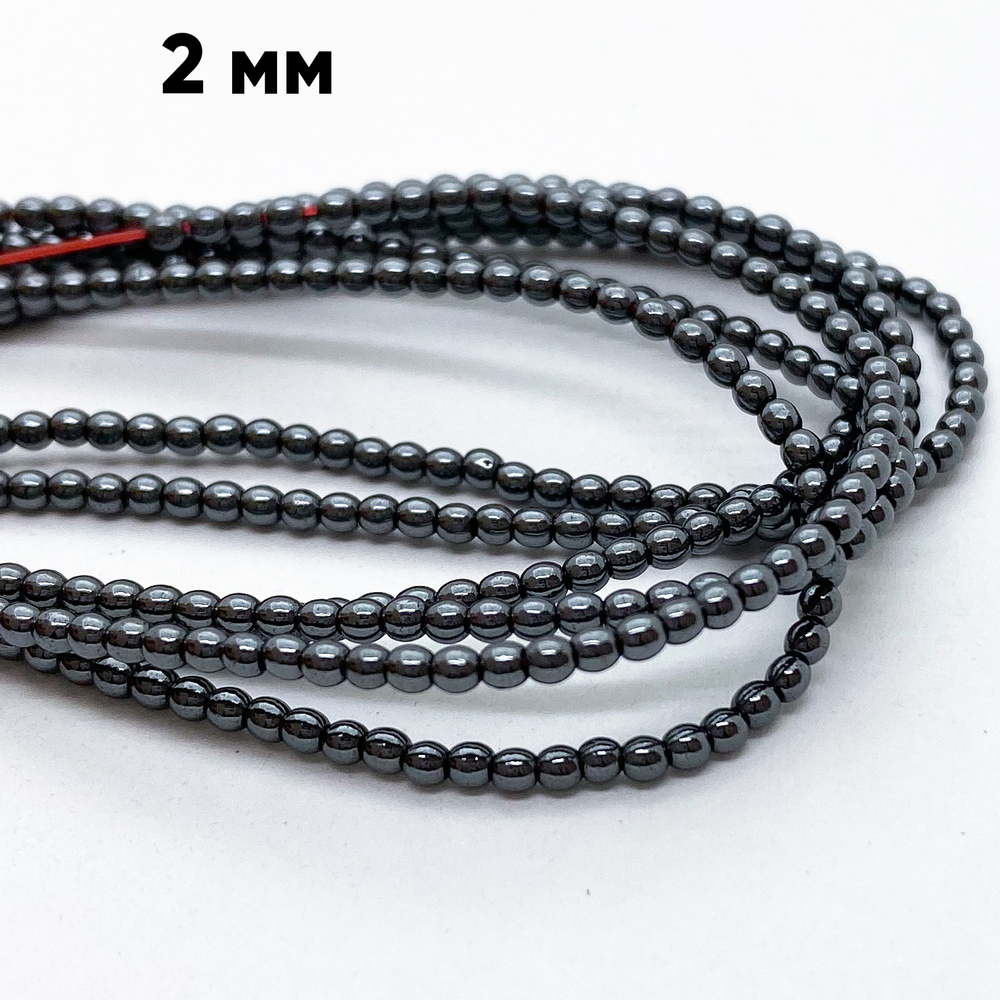 Бусины Гематит (имитация), размер около 2 мм, цена за нить 195 шт (около 39 см)