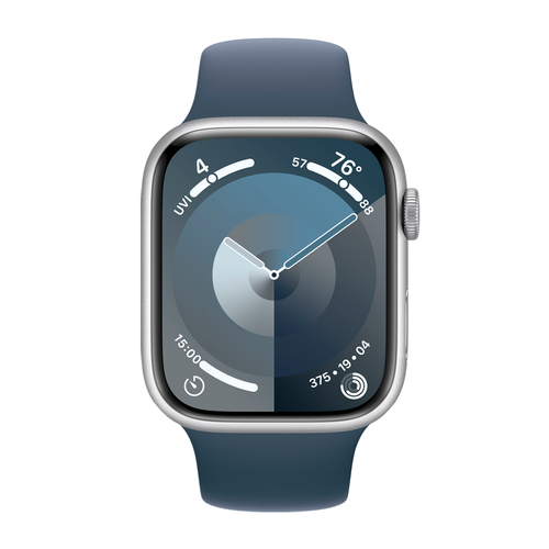 Умные часы Apple Watch Series 9 GPS, 45mm, Aluminium Case with Sport Band S/M, Silver/Storm Blue (Серебристый/Штормовой синий)
