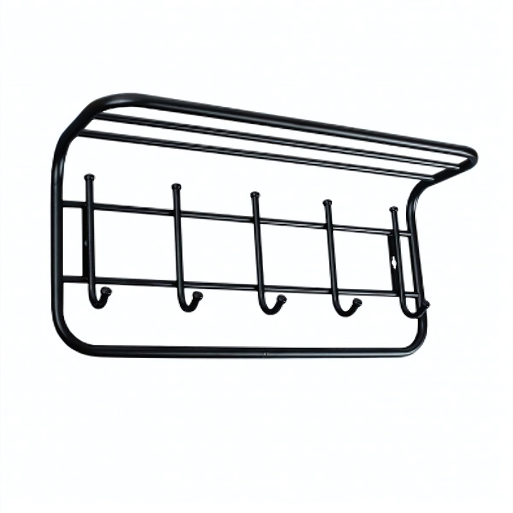 Вешалка с полкой 60см 5 крючков чёрный