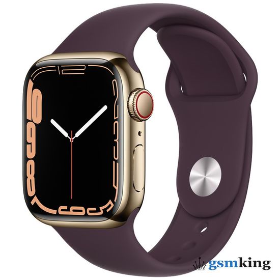 Apple Watch Series 7 GPS + Cellular 41mm Gold Stainless Steel Case with Dark Cherry Sport Band MKHG3LL/A