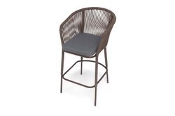 "Марсель" стул барный плетеный из роупа, каркас из стали коричневый (RAL8016) муар, роуп коричневый круглый, ткань темно-серая 027