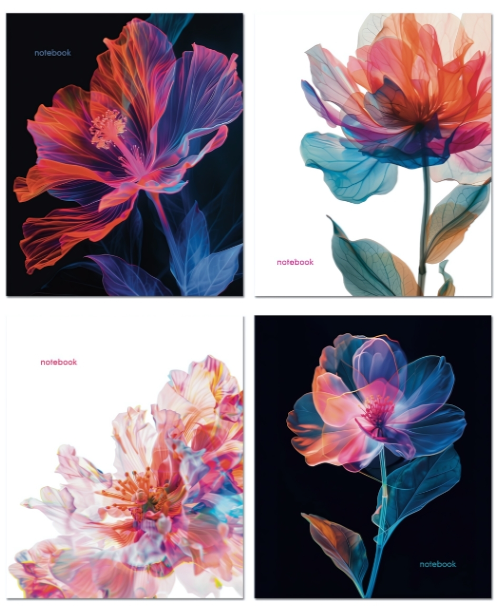 Тетрадь А5 48л. клетка "Цветы" сплошной УФ-лак, 4 дизайна (ПОЛИНОМ)