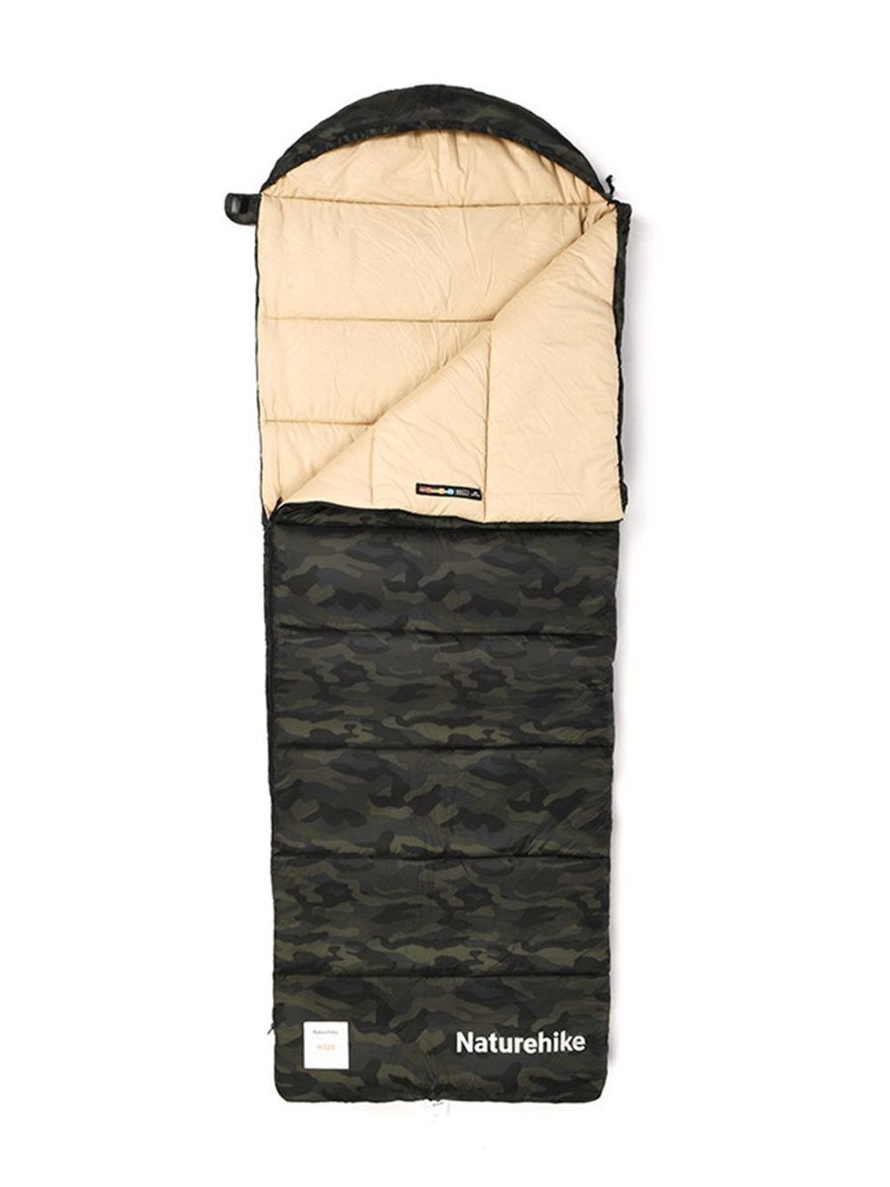 Спальный мешок Naturehike CNK2350WS023 M320 ультралёгкий хлопковый с капюшоном, весна осень, камуфляжный, молния справа
