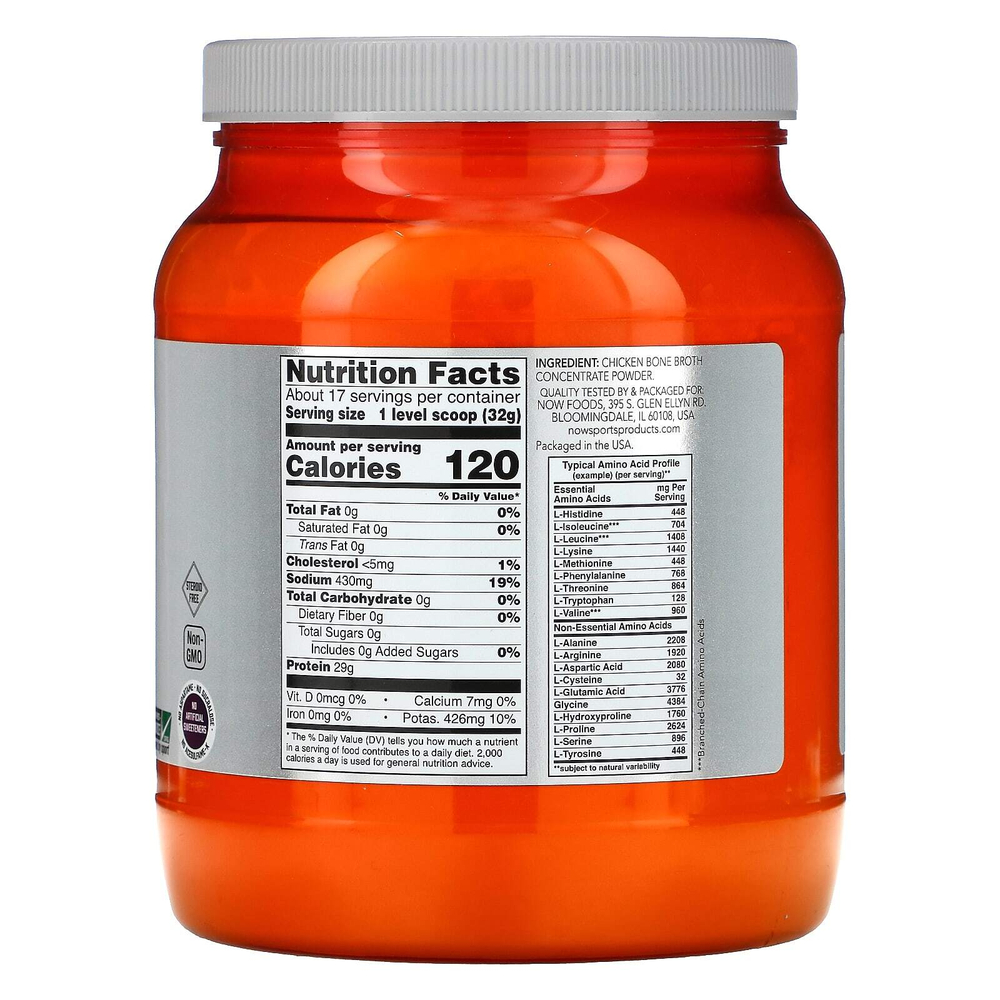 NOW Foods, Sports, протеиновый порошок из куриного костного бульона, 544 г (1,2 фунта)