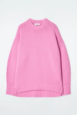 COS КАШЕМИРОВЫЙ СВИТЕР ГРУБОЙ ВЯЗКИ, РОЗОВЫЙ