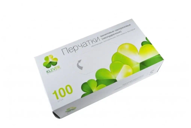 Перчатки виниловые L, неопудренные, КЛЕВЕР