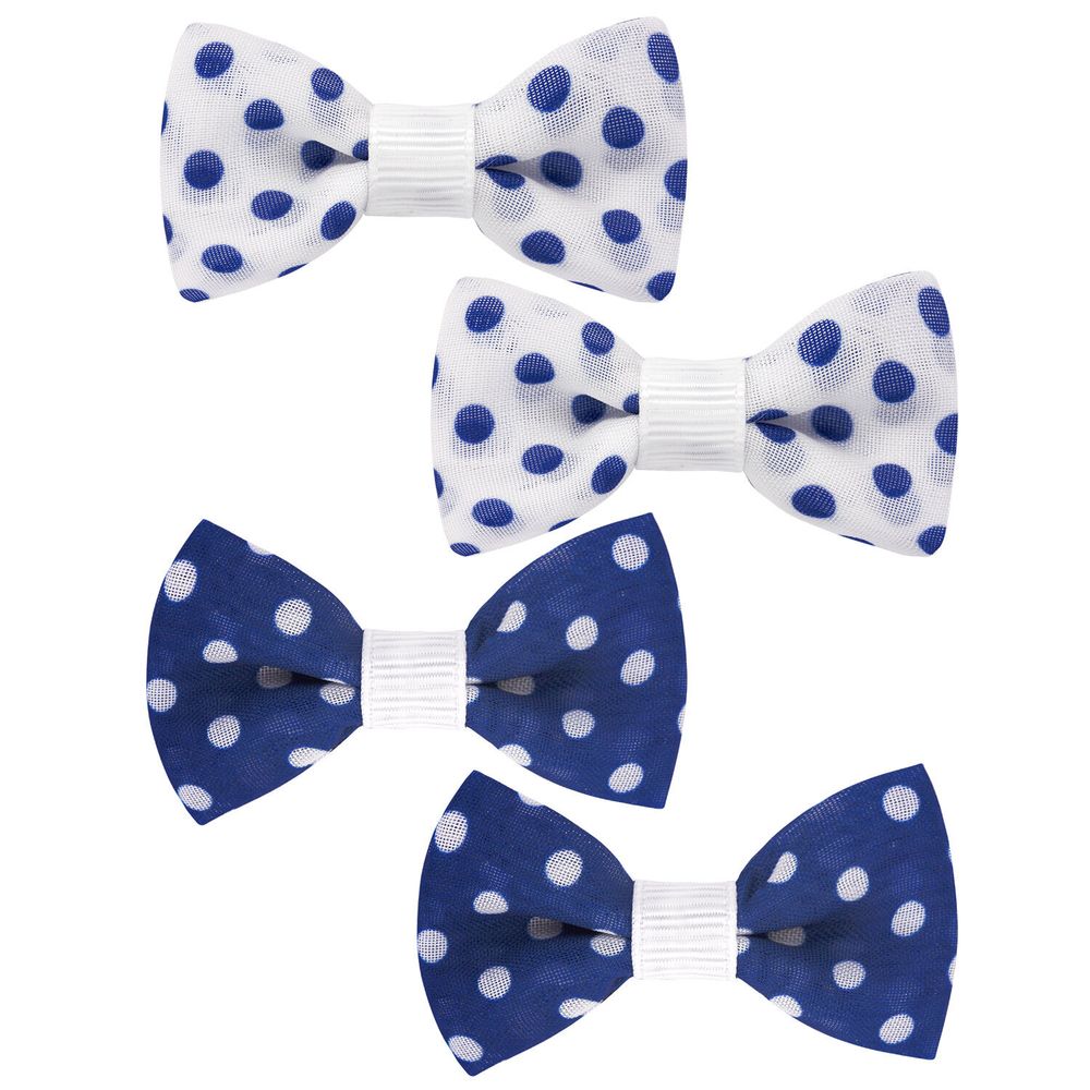 Заколки для волос НАБОР 4 шт., 5х2,5 см, зажим, с бантиком, синий, белый в горошек, MONTE VITA, 457108