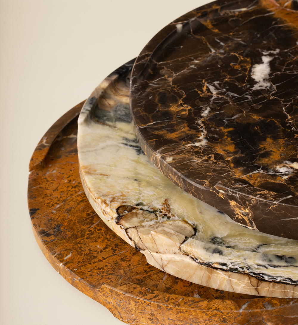 Поднос мраморный круглый Arabescato Grigio