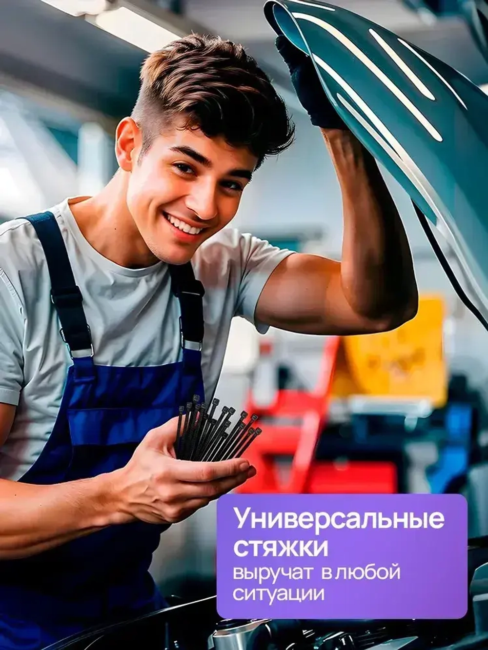 Стяжки пластиковые 4,8*450 мм, хомуты нейлоновые белые, 100 штук, кабельные, стяжка для проводов, хомут для монтажа проводки, нагрузка до 22 кг.