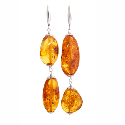 Серьги с крупным балтийским янтарём два камня
