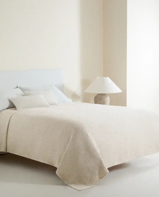 ZARA HOME ВАФЕЛЬНОЕ ПОКРЫВАЛО, СЕРЫЙ
