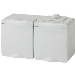 11-2603-03 ЭРА Розетка 2х2P+E гориз. IP65, 16A-250В, ОУ, серый