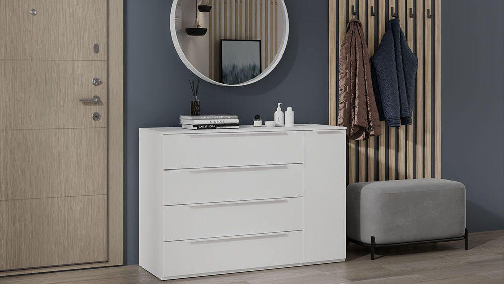 Комод для одежды с ящиками Белый Жемчуг/Белый софт 4 ящика 90х45х84 см