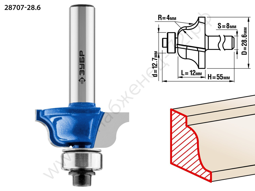 ЗУБР 28,6x12мм, радиус 4мм, фреза кромочная калевочная №6
