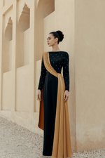 Платье макси сатиновое с асимметричной драпировкой и вышивкой