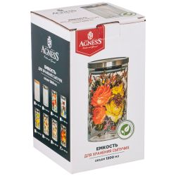 ЕМКОСТЬ ДЛЯ СЫПУЧИХ AGNESS "ПРОВАНС ЛИМОНЫ" , 1200 МЛ БОРОСИЛИКАТНОЕ СТЕКЛО 10*18 СМ
