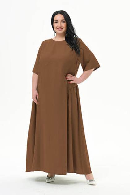 Длинное платье из фактурной вискозы, корица