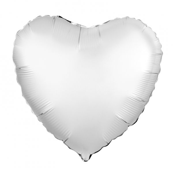 Шар сердце сатин белый жемчужный 46см
