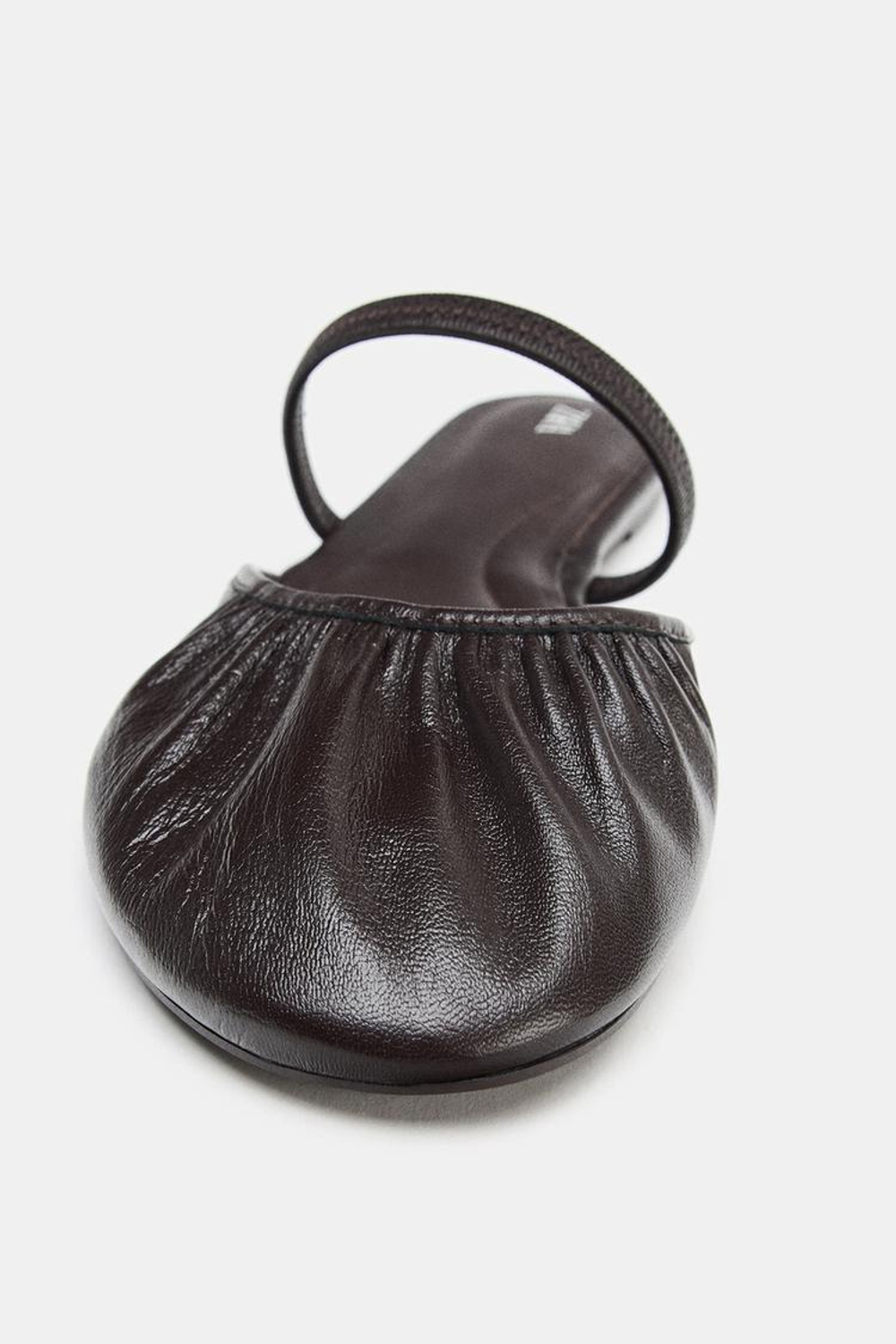 ZARA КОЖАНЫЕ БАЛЕТКИ-МЮЛИ, КОРИЧНЕВЫЙ