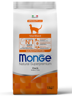 Monge Cat Monoprotein Sterilised Duck корм для стерилизованных кошек с уткой 1,5 кг